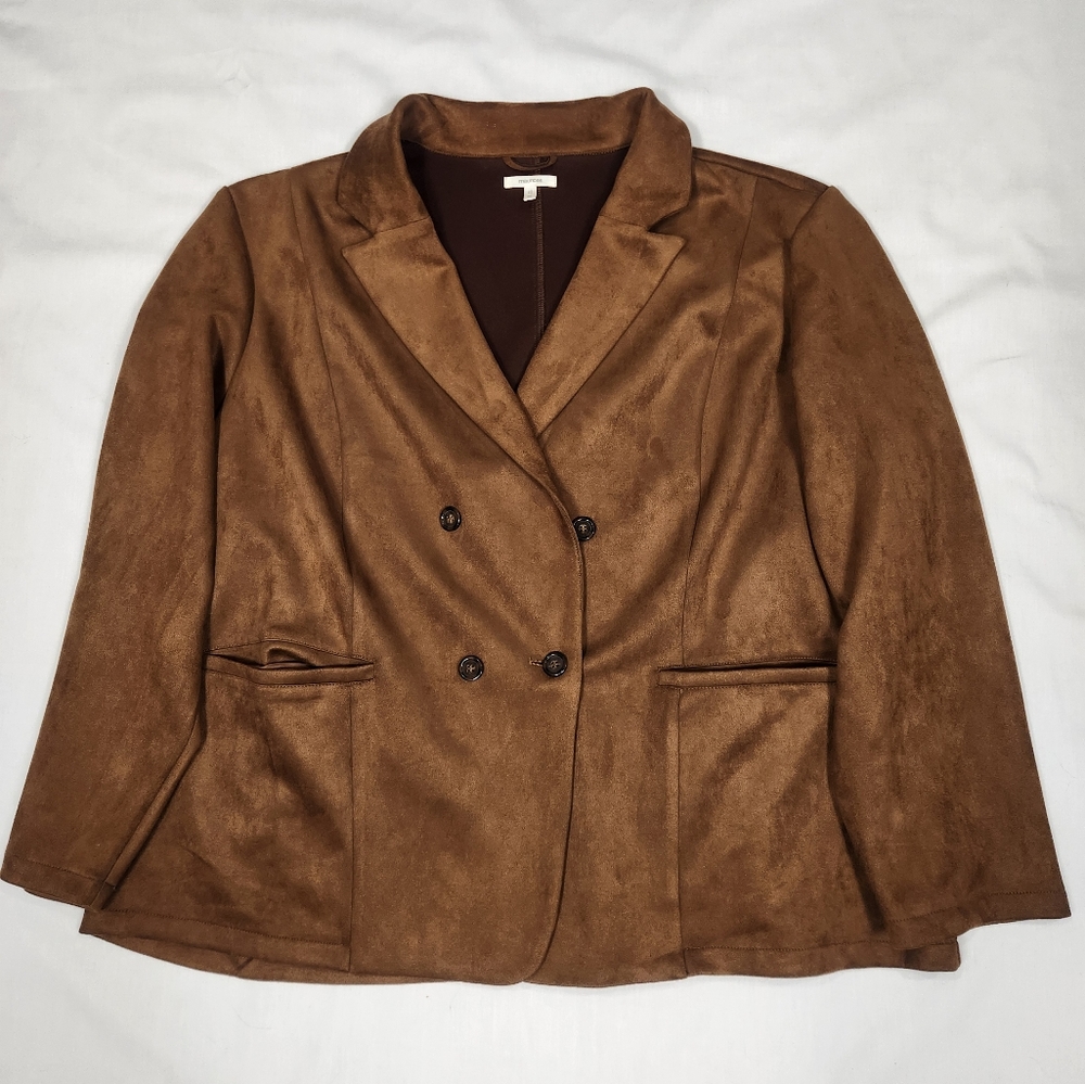 Maurices FAUX SUEDE Double Breasted Blazer Jacket Brown Size 3X Plus Women’s